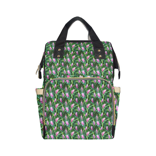 Tropical Folower Pink Heliconia Print Diaper Bag Backpack