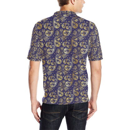 Paisley Blue Yellow Design Print Men Polo Shirt