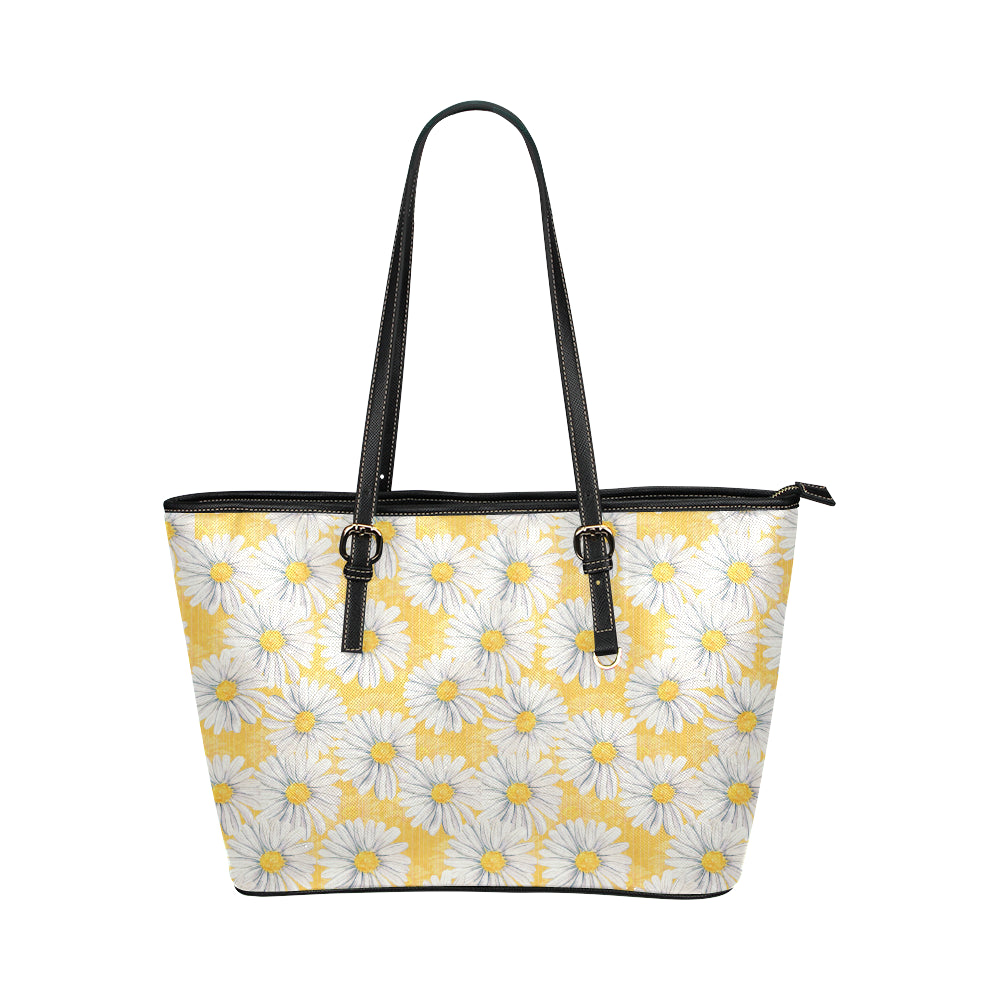 Daisy Yellow Watercolor Print Pattern Leather Tote Bag
