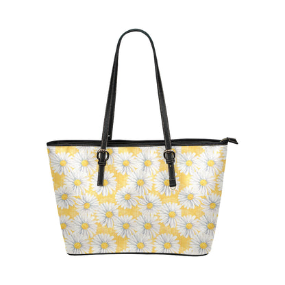 Daisy Yellow Watercolor Print Pattern Leather Tote Bag