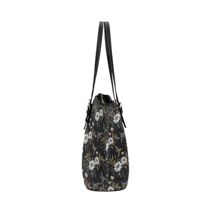 Hummingbird with Embroidery Themed Print Leather Tote Bag