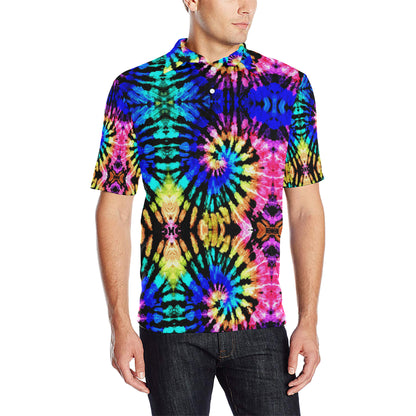 Tie Dye Rainbow Design Print Men Polo Shirt