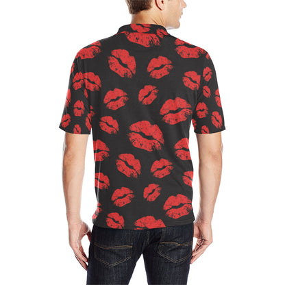 Lip Red Pattern Print Design 02 Men Polo Shirt