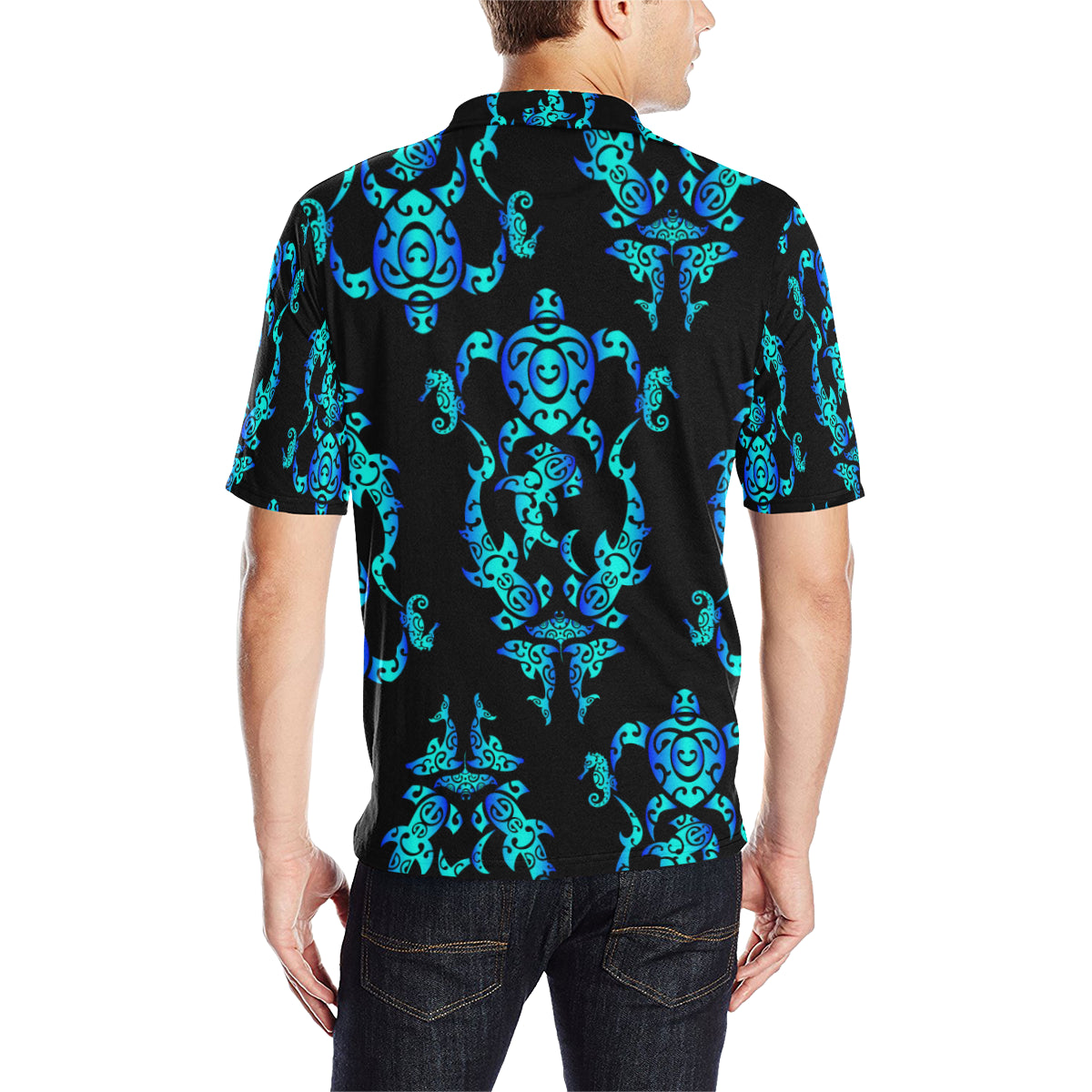 Sea turtle Polynesian Tribal Hawaiian Men Polo Shirt