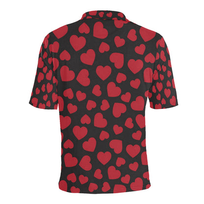 Heart Red Pattern Print Design HE01 Men Polo Shirt