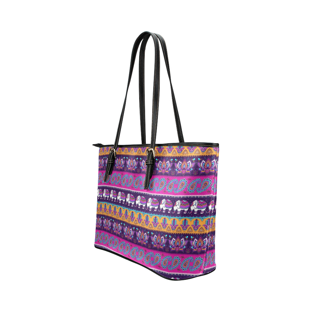 Boho Indian Style Pattern Leather Tote Bag