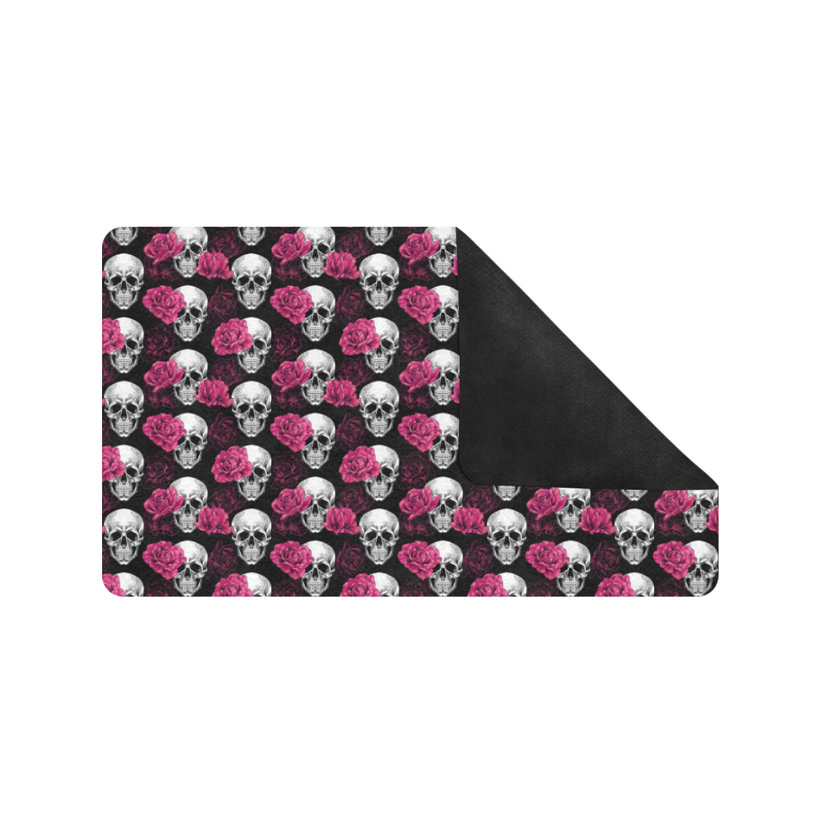 Pink Rose Skull Themed Print Rubber Doormat