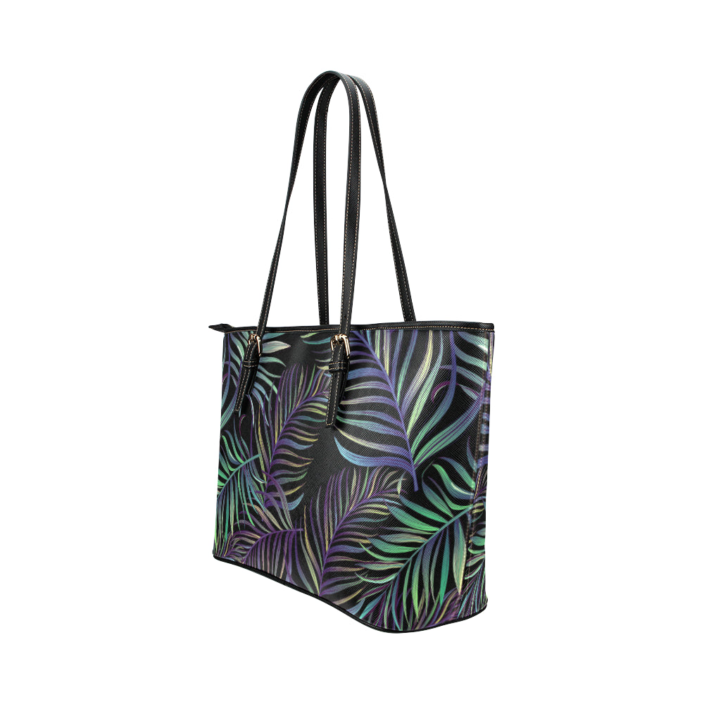 Tropical Palm Leaves Pattern Brightness Leather Tote Bag