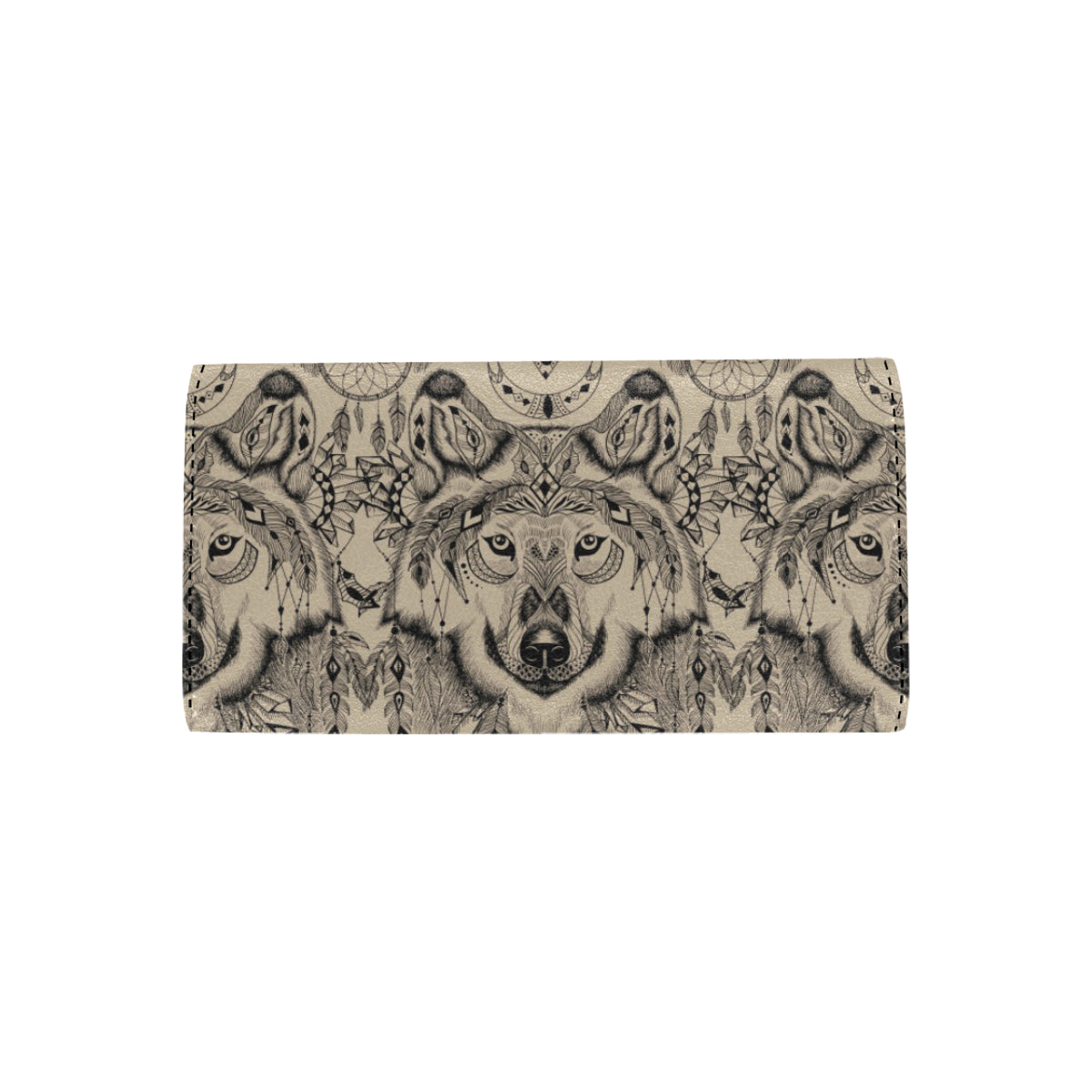Indian Boho Wolf Women's Trifold Wallet