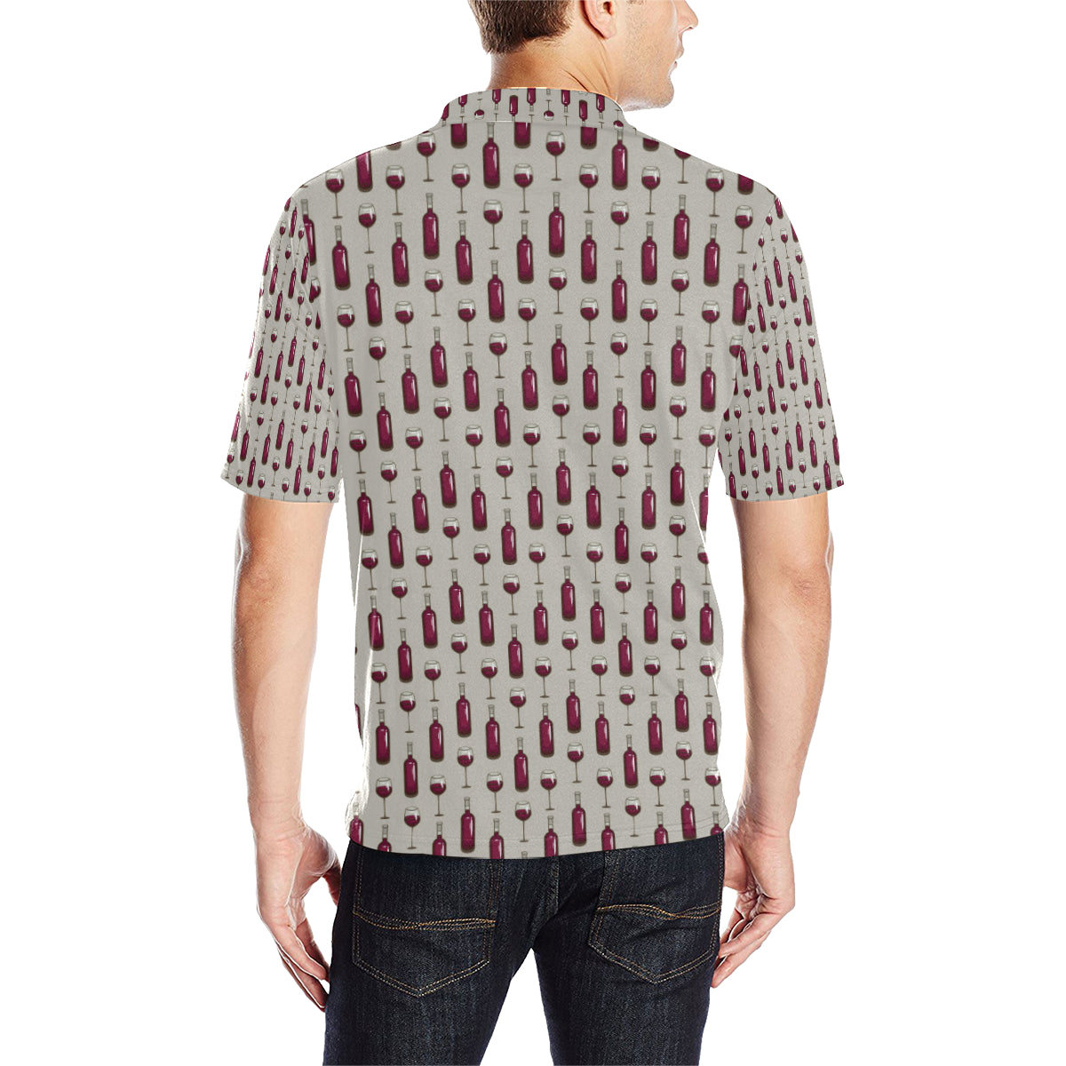 Wine Bottle Pattern Print Men Polo Shirt