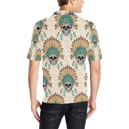 Indian Skull Pattern Men Polo Shirt