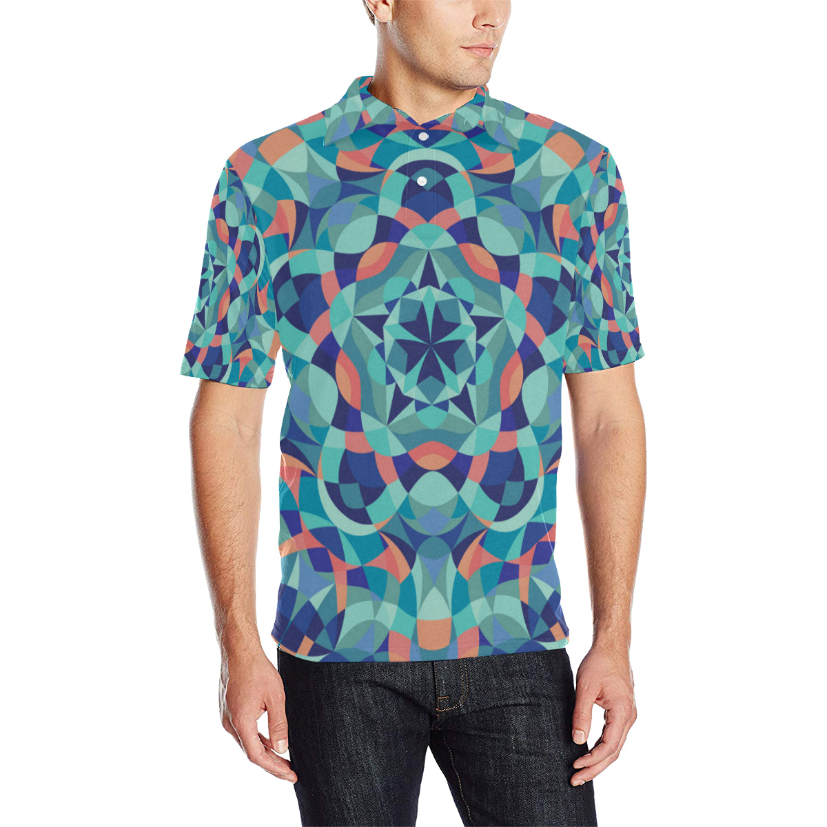 Kaleidoscope Pattern Print Design 03 Men Polo Shirt