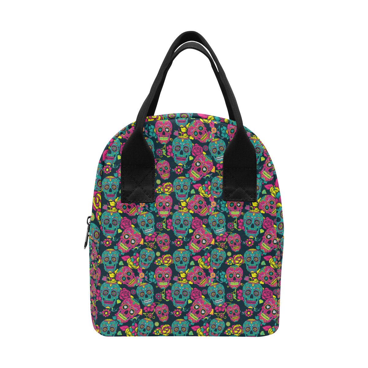 Sugar Skull Floral Design Themed Print Insulated Lunch Bag