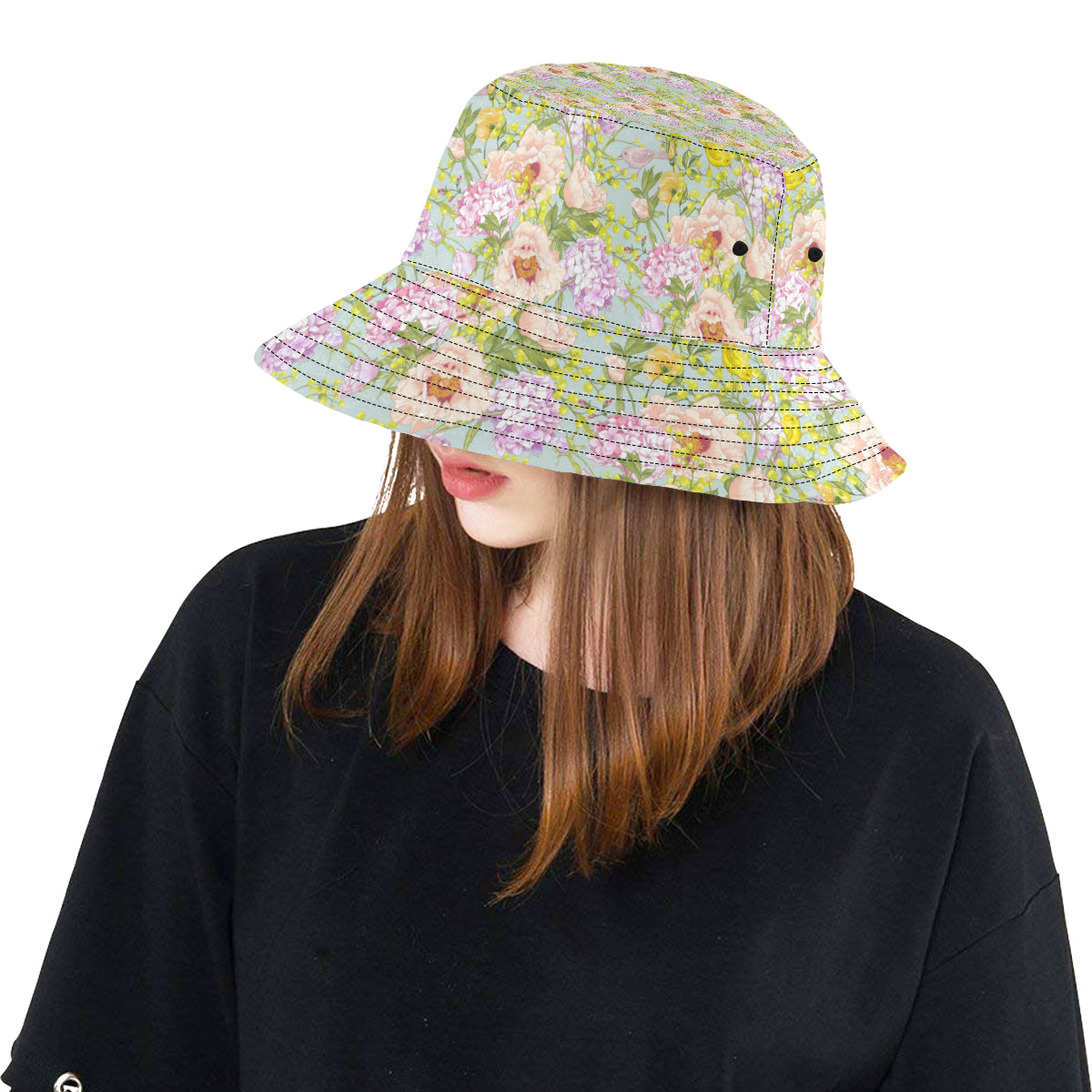 Hydrangea Pattern Print Design HD02 Unisex Bucket Hat