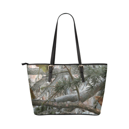 Camo Realistic Tree Forest Pattern Leather Tote Bag