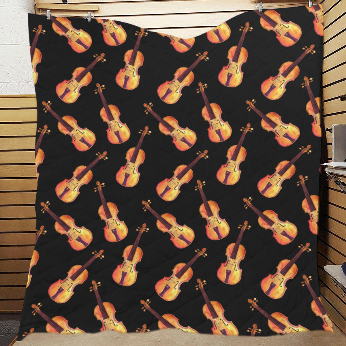 Violin Pattern Print Design 04 Premium Quilt