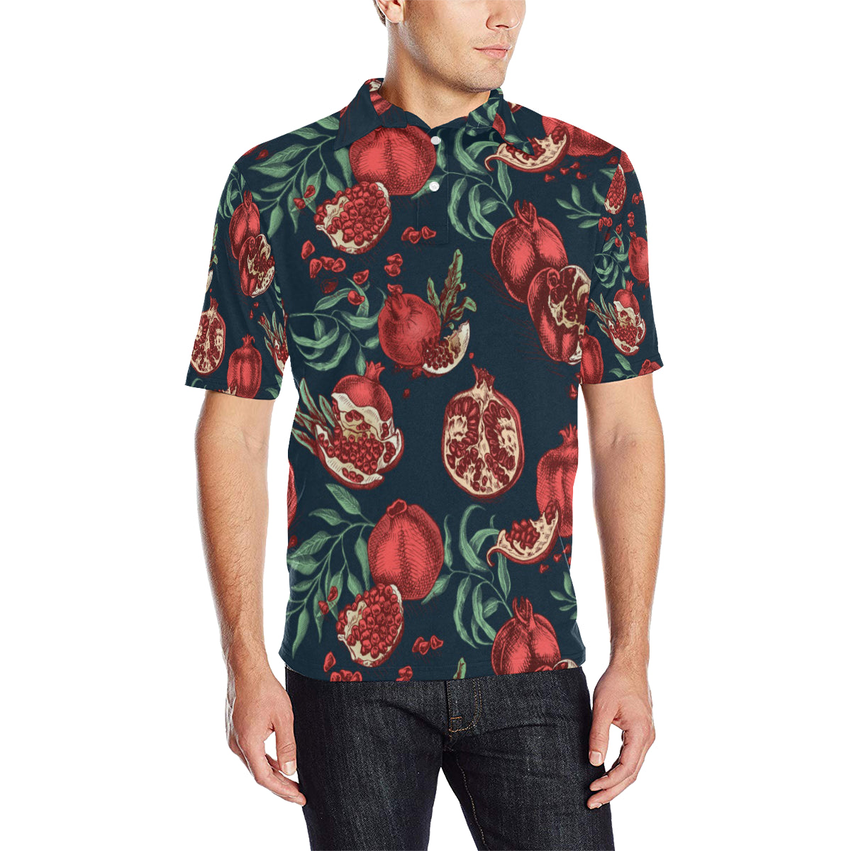 Pomegranate Pattern Print Design PG04 Men Polo Shirt