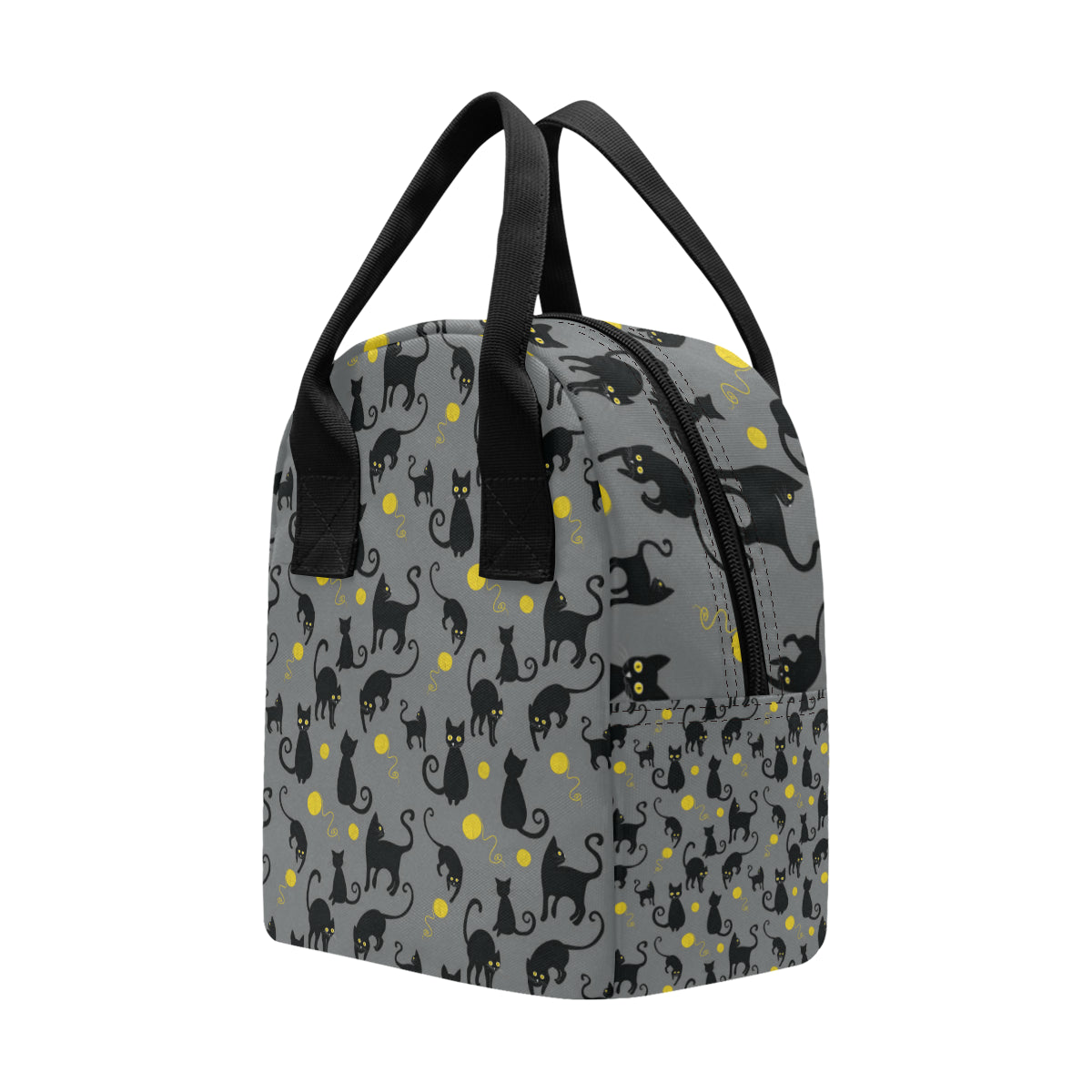 Black Cat Yellow Yarn Print Pattern Insulated Lunch Bag