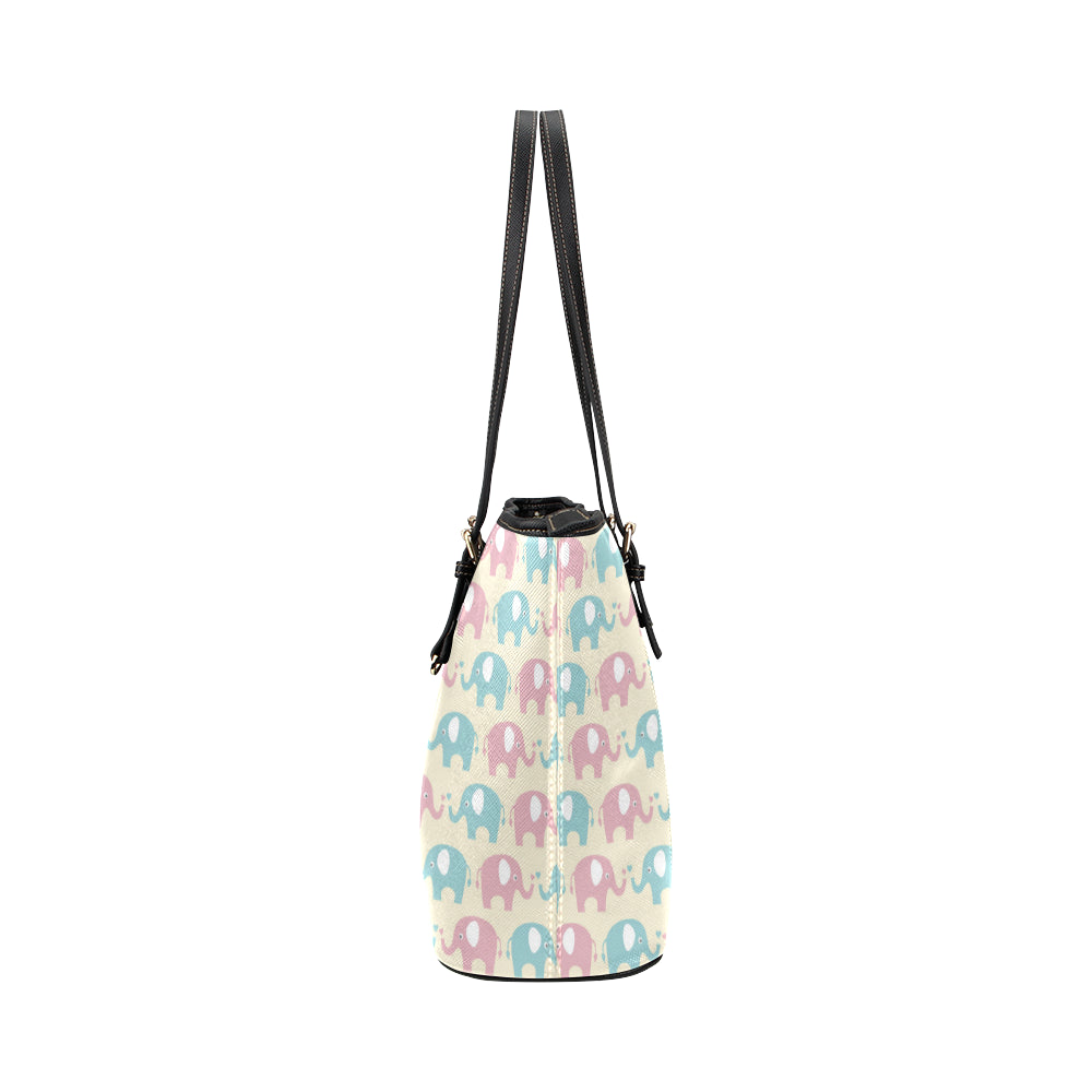 Elephant Baby Pastel Print Pattern Leather Tote Bag