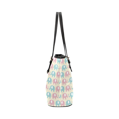 Elephant Baby Pastel Print Pattern Leather Tote Bag