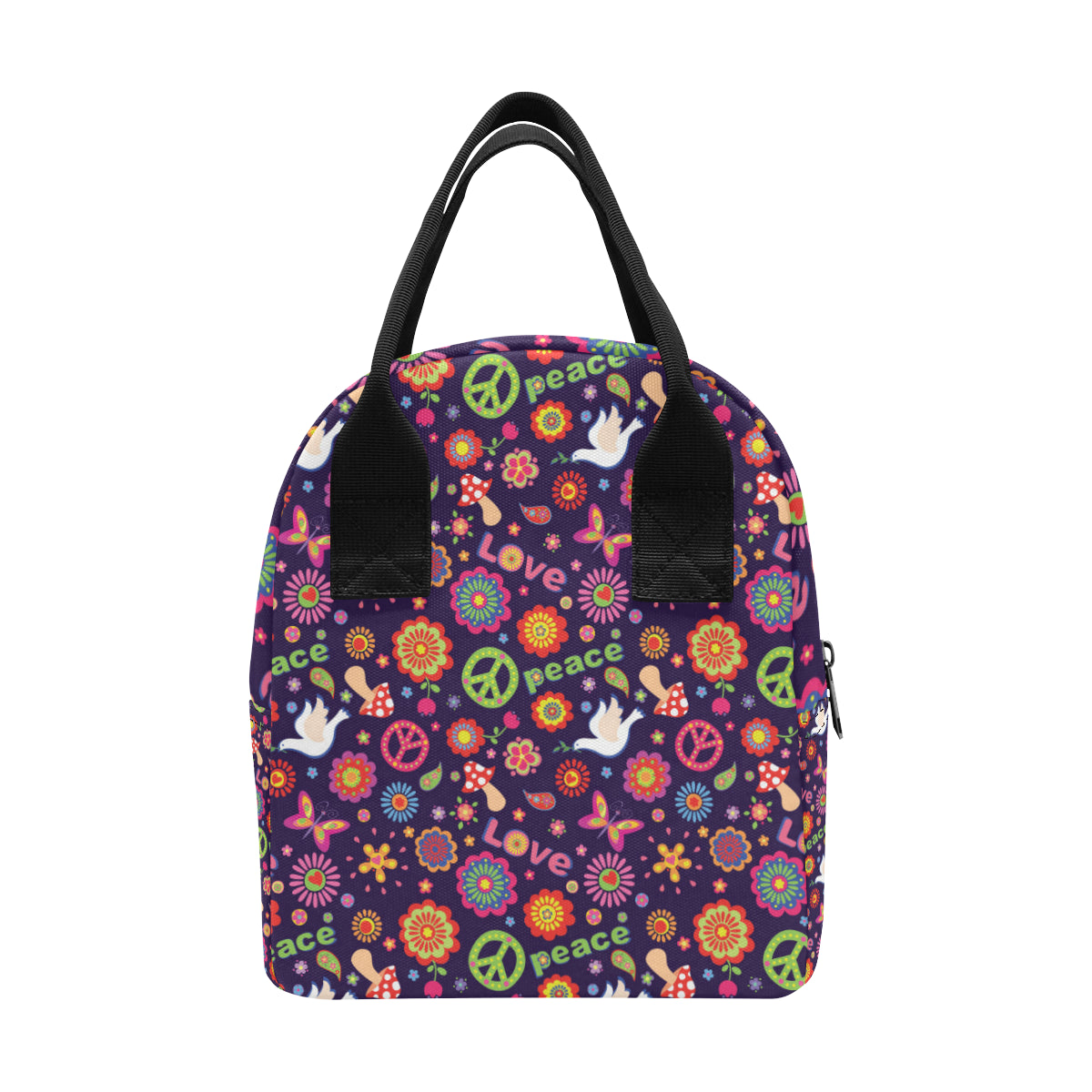 Flower Power Peace Design Print Insulated Lunch Bag