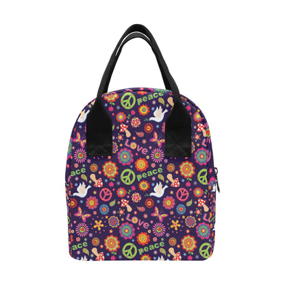 Flower Power Peace Design Print Insulated Lunch Bag