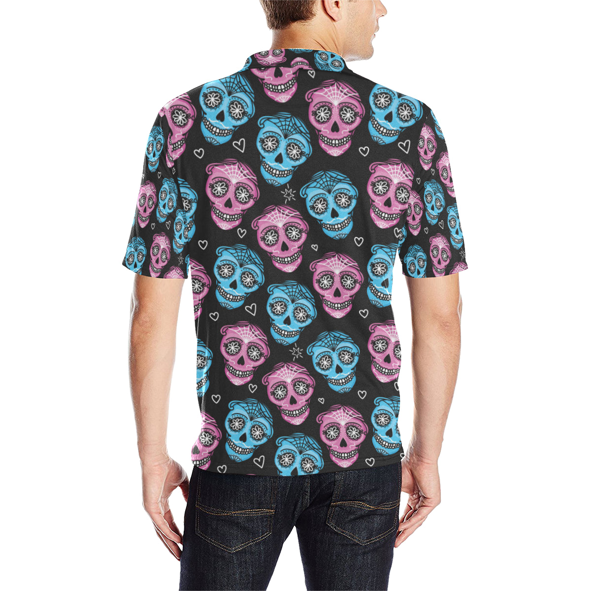 Day of the Dead Skull Print Pattern Men Polo Shirt