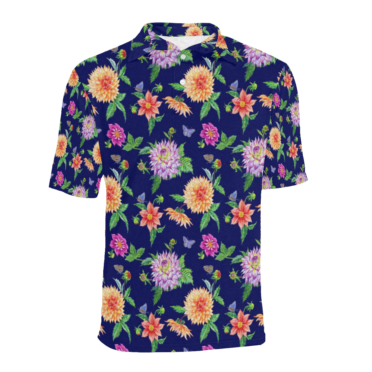 Dahlia Pattern Print Design DH010 Men Polo Shirt