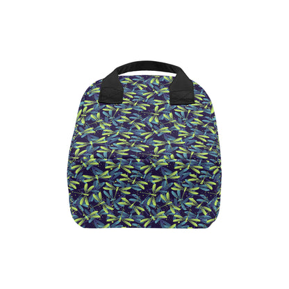 Dragonfly Lime Blue Print Pattern Insulated Lunch Bag