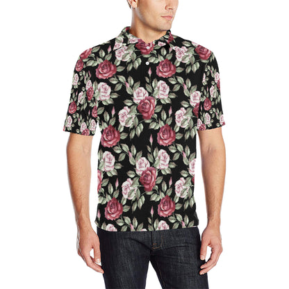 Rose Red Pink Pattern Print Design RO03 Men Polo Shirt
