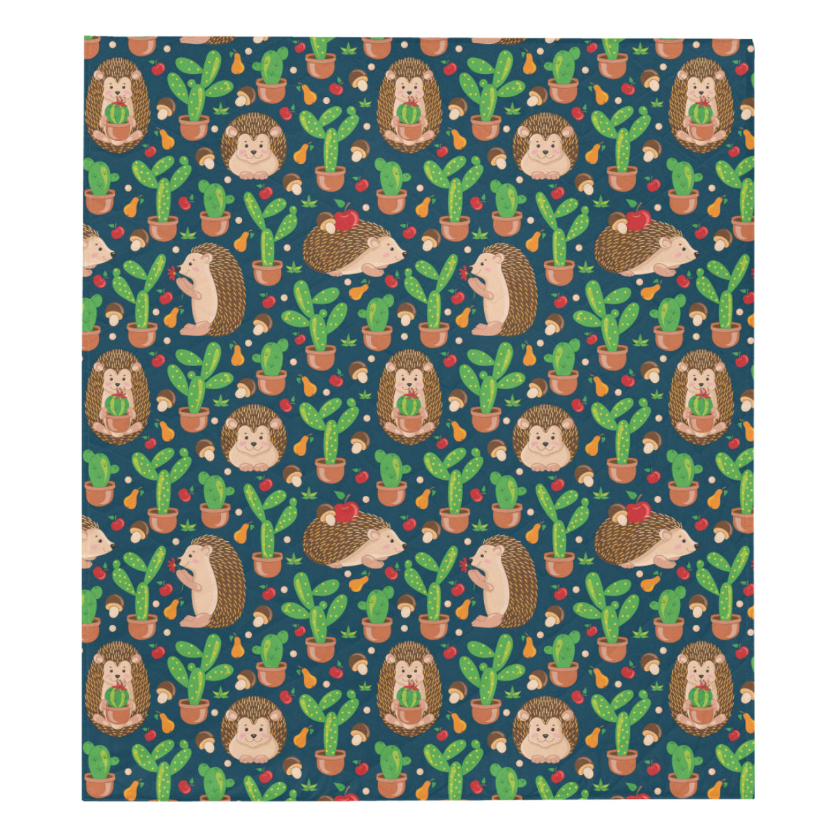 Hedgehog Cactus Pattern Print Design 04 Premium Quilt