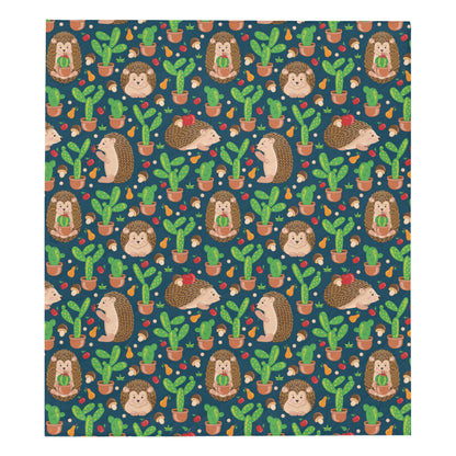 Hedgehog Cactus Pattern Print Design 04 Premium Quilt