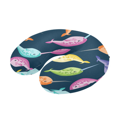Narwhal Colorful Pattern Print Design 03 U-Shaped Travel Neck Pillow