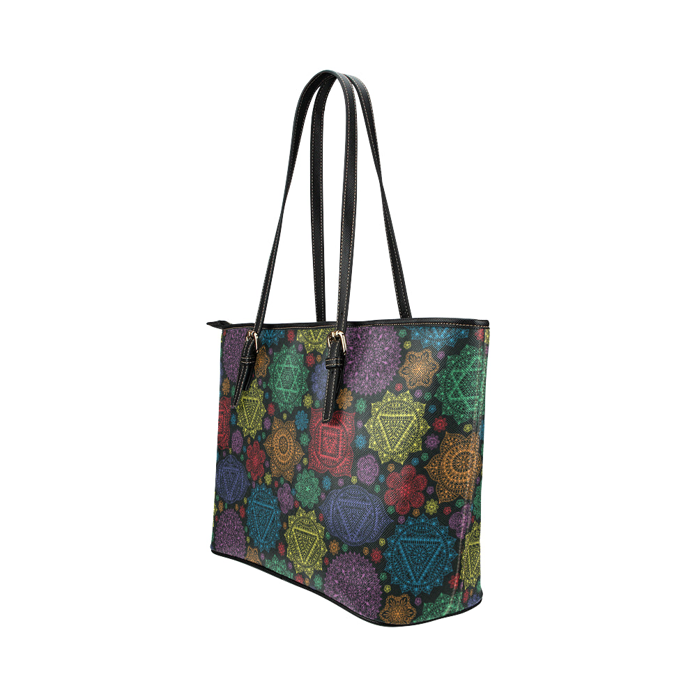 Chakra Mandala Print Pattern Leather Tote Bag
