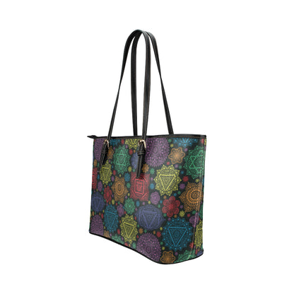 Chakra Mandala Print Pattern Leather Tote Bag