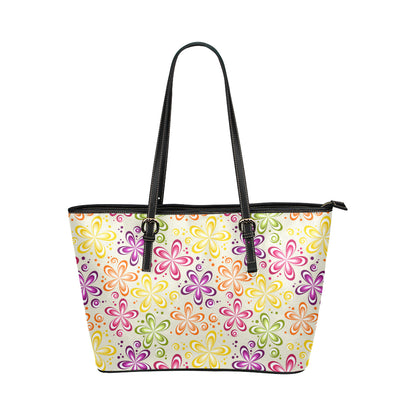 Flower Power Colorful Design Print Leather Tote Bag