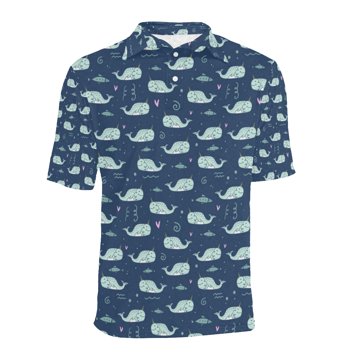 Narwhal Design Print Men Polo Shirt