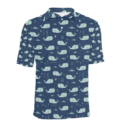 Narwhal Design Print Men Polo Shirt
