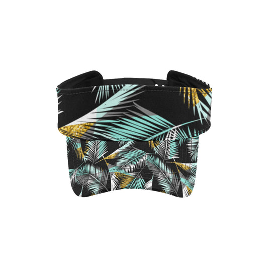Gold Glitter Cyan Tropical Palm Leaves Unisex Sun Visor