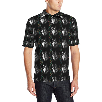 Wolf Black Dream Catcher Design Print Men Polo Shirt