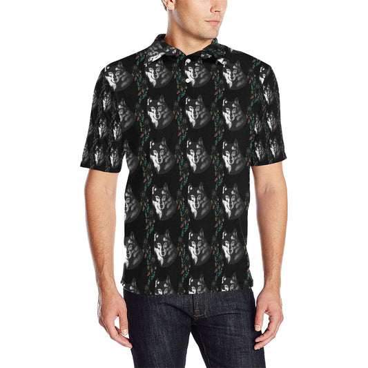 Wolf Black Dream Catcher Design Print Men Polo Shirt