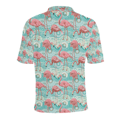 Flamingo Background Themed Print Men Polo Shirt