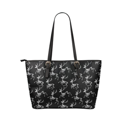Deer Skeleton Print Pattern Leather Tote Bag