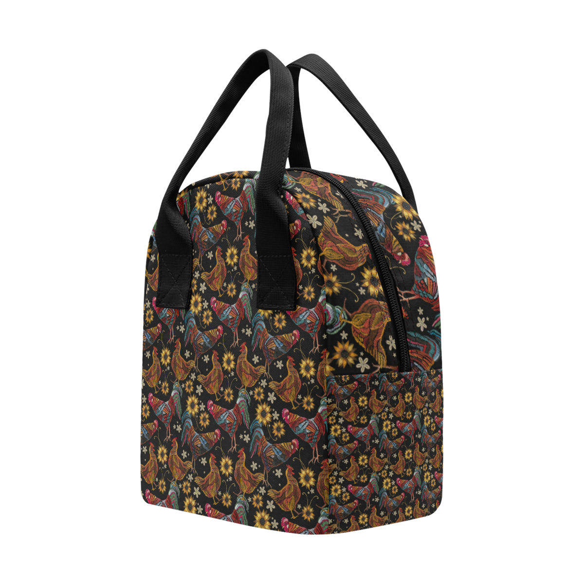 Chicken Embroidery Style Insulated Lunch Bag