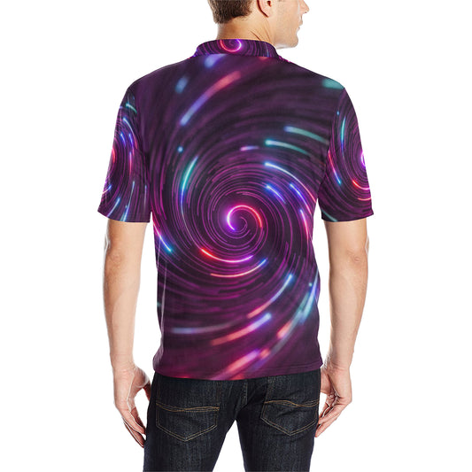 Vortex Twist Swirl Purple Neon Print Men Polo Shirt