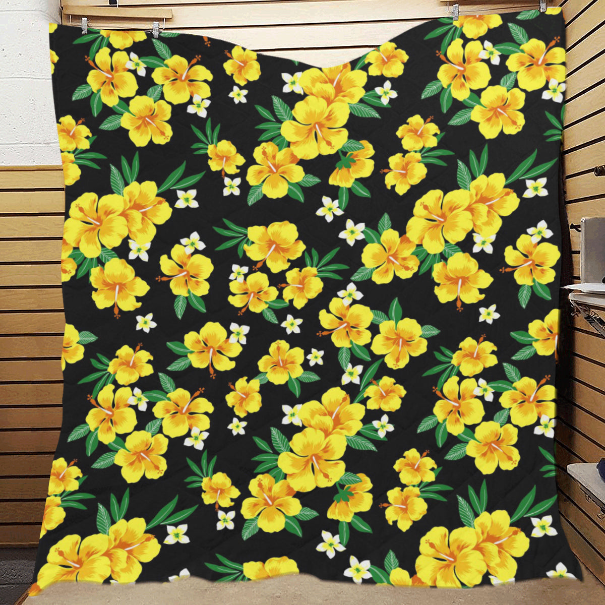 Yellow Hibiscus Pattern Print Design HB08 Premium Quilt