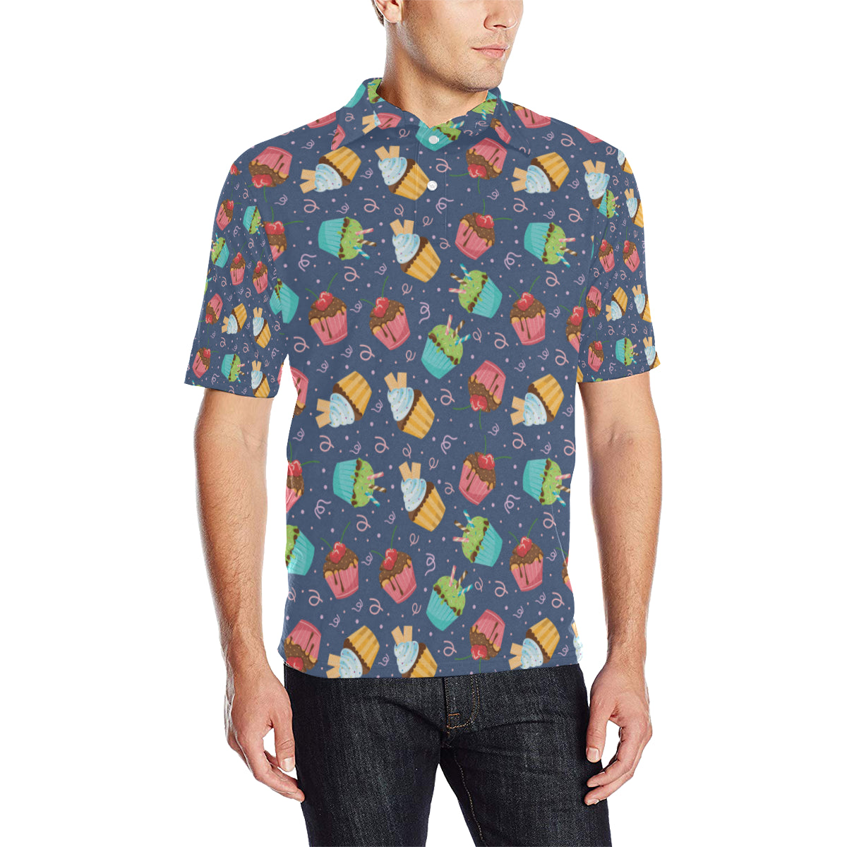 Cupcake Pattern Print Design 02 Men Polo Shirt