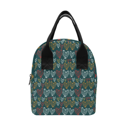 Rooster Hand Draw Design Insulated Lunch Bag
