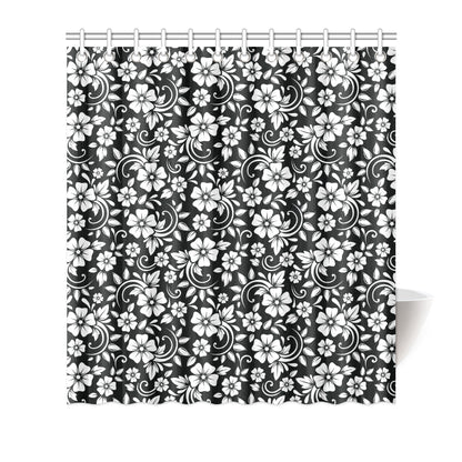 Floral Black White Themed Print Shower Curtain