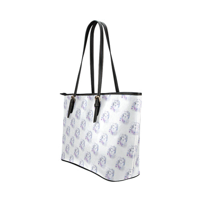 Wolf with Flower Print Design Leather Tote Bag